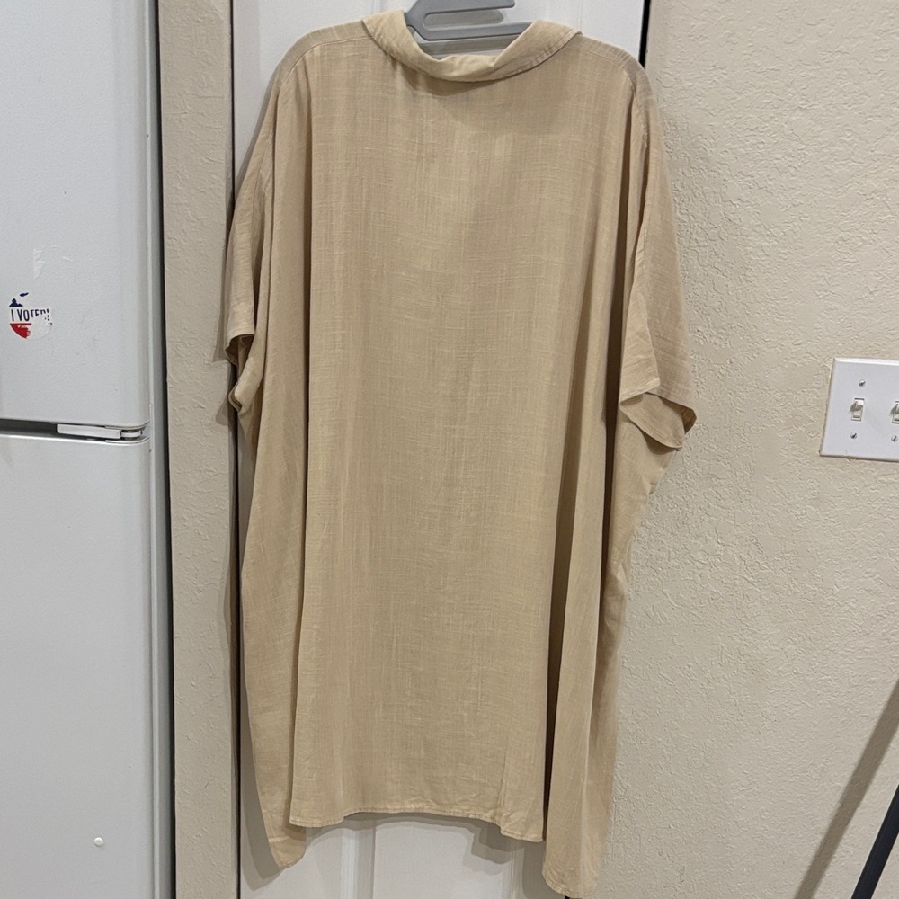 Easel Linen Blend Beige Button Down Shirt Dress - Picture 8 of 9
